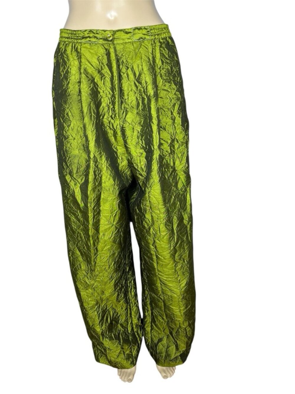 Lorena Adams Crinkle Pants Trousers Green Wide Leg Elastic Waist Plus Sz 2X